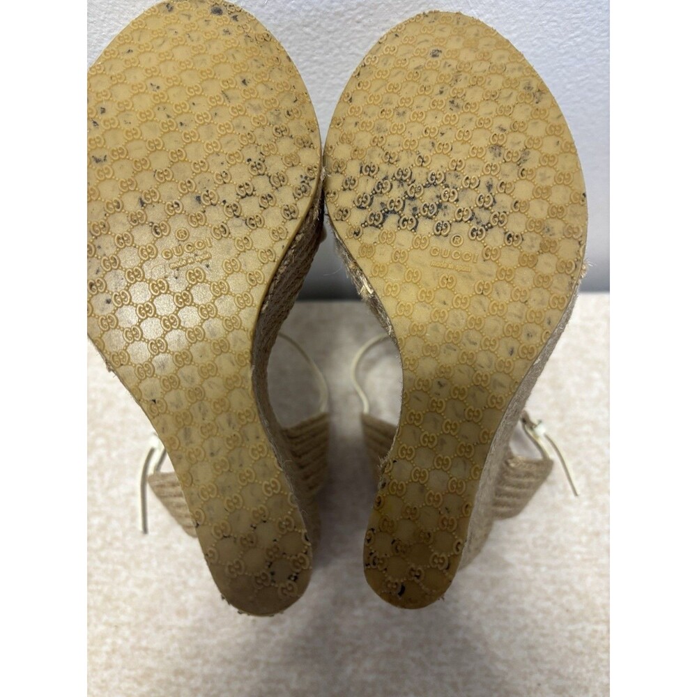 GUCCI  Women’s Horsebit Wedge High Heel Ankle Strap Cream Sandals 388866 Sz 36 - Picture 14 of 15